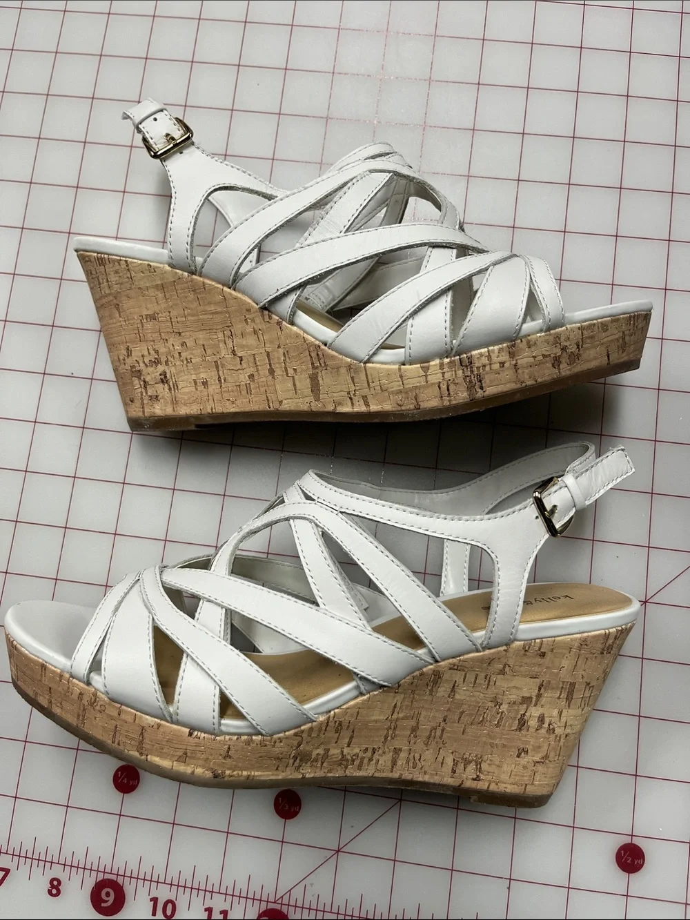 Kelly & KATIE NIB Summer Bridal Leather White Strappy Cork 3.5